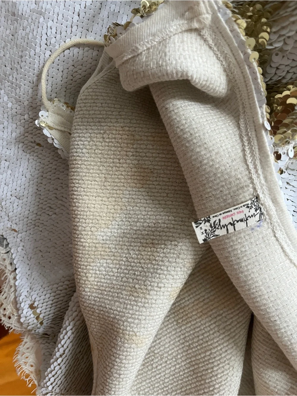 Free People White Sequin Slip Dress with Gold Accents
